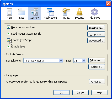Enabling JavaScript in Firefox Enabling JavaScript in Firefox